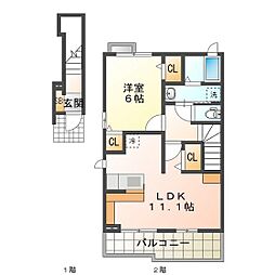 ヴィラアンシャンテ 1LDKの間取図画像