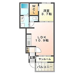 サンライズコーポ 1LDKの間取図画像