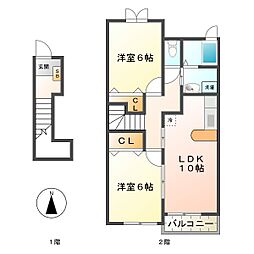 メゾンラルゴB 2LDKの間取図画像