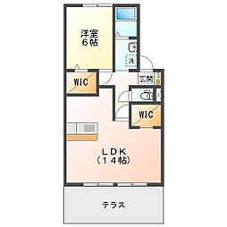 コスモスタウンB 1LDKの間取図画像