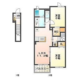 メゾンラヴィエール 2LDKの間取図画像