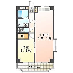 サンアースハイム 1LDKの間取図画像