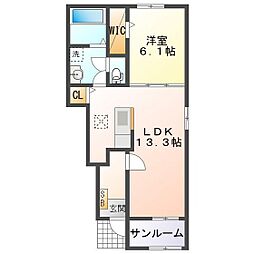 ボヌールII 1LDKの間取図画像