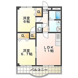 コンフォール・カルチェ 2LDKの間取図画像
