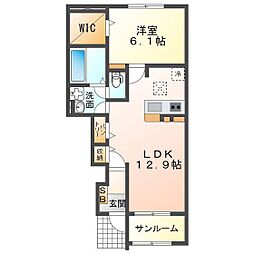 ラフィネ一身田A 1LDKの間取図画像