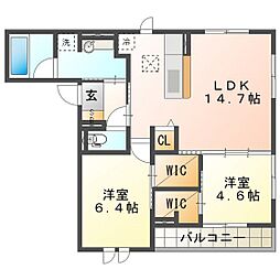 アネシスvilla赤堀 2LDKの間取図画像
