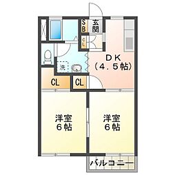 タウニィラークウッドA 2DKの間取図画像