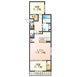 ディーソルビア中川原 2LDKの間取図画像
