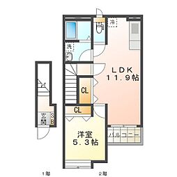 エストメール 1LDKの間取図画像