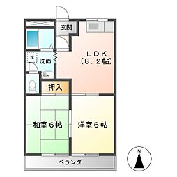 サンライズタウン 2DKの間取図画像