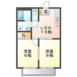 コーポ辻パート1 2LDKの間取図画像