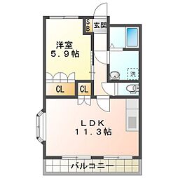 メゾン・ド・アンジュB 1LDKの間取図画像
