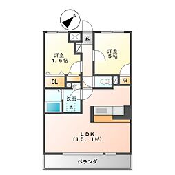 エクラときわ6 2LDKの間取図画像