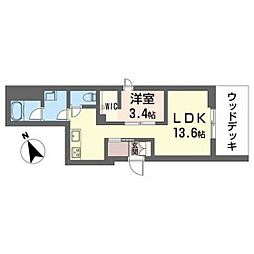 ツヴェルフ 1LDKの間取図画像