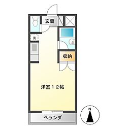 荒木ハイツ ワンルームの間取図画像