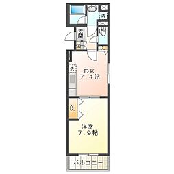 阿倉川コスモス2 1DKの間取図画像