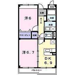 エクシブ 2DKの間取図画像