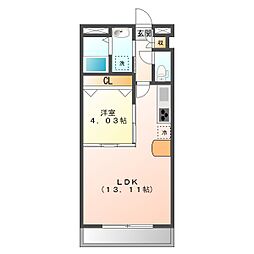 レジデンス四日市 1LDKの間取図画像