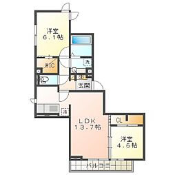D-chambre元新町 2LDKの間取図画像
