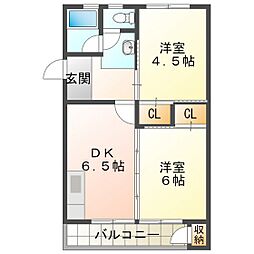 ビレッジハウス笹川15棟 2DKの間取図画像
