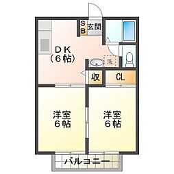 サンシティ杉の本2 2DKの間取図画像