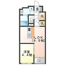 クオーレトラスト3 1LDKの間取図画像