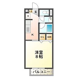 ドエル晃 1Kの間取図画像