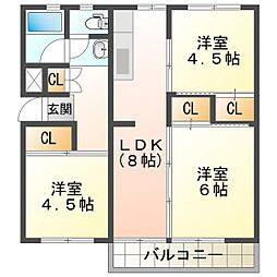 ビレッジハウス笹川48棟 3LDKの間取図画像