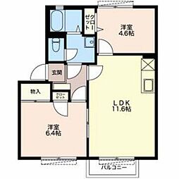 グラシューズウィルB 2LDKの間取図画像