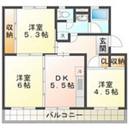 UR都市機構笹川団地109棟 3DKの間取図画像