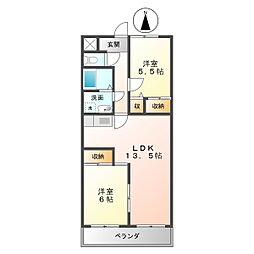 ラ・テラス鵜の森 2LDKの間取図画像