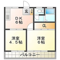 シティハイツ藤 2DKの間取図画像