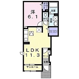 グリーン・ゲイブルズ 1階1LDKの間取り