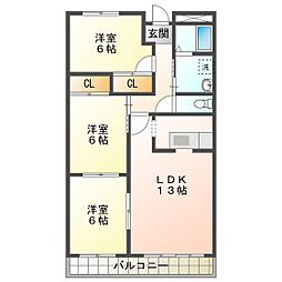 柊マンション 3LDKの間取図画像