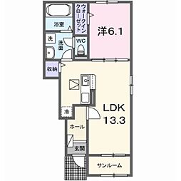デタント B 1LDKの間取図画像