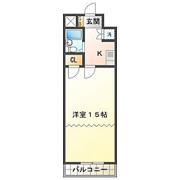 エクセレントウィング 1Kの間取図画像
