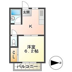 ウイング平田2 1Kの間取図画像