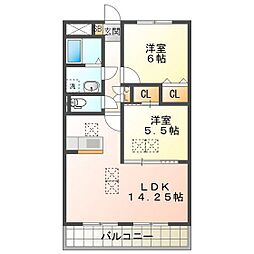 ルネスグラード1 2LDKの間取図画像