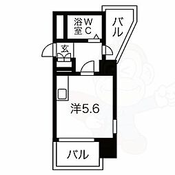 朝日プラザ深草 6階ワンルームの間取り