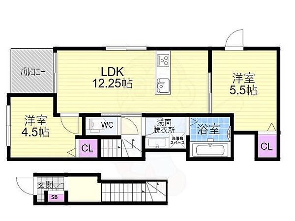 仮)左京区上玄京町ハイツ ｜京都府京都市左京区田中野神町(賃貸アパート2LDK・2階・53.45㎡)の写真 その2