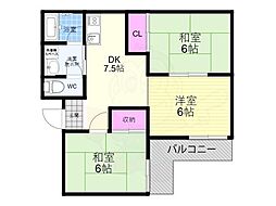 山下マンション 2階2DKの間取り