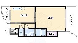 ピュアコート五条 15階1DKの間取り