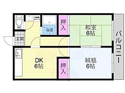 ハイツ木村 3階2DKの間取り