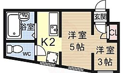 ジュネス東條 3階1Kの間取り