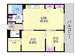 インサイトルポ山科新十条 2SLDKの間取図画像