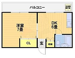 JR山陰本線 花園駅 徒歩10分の賃貸マンション 2階1DKの間取り