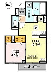 キャッスルヴュー山口 1LDKの間取図画像