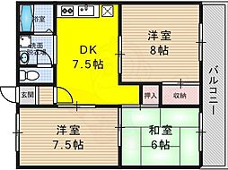 エバーグリーン嵐山 3DKの間取図画像