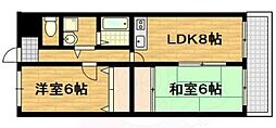 カルモ中村 2階2DKの間取り