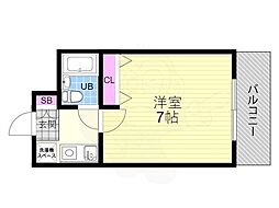 エステート朱雀 5階1Kの間取り
